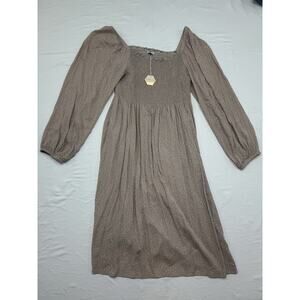 Maternity Dress Womens 1XL Long Sleeve Light Brown Lined Cottagecore Smocked NWT